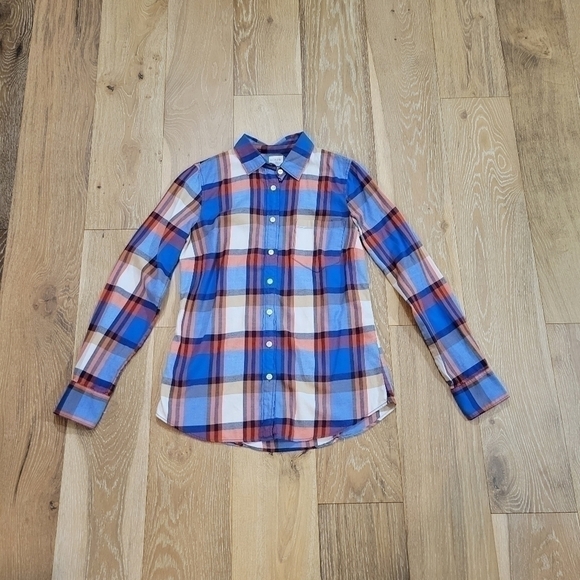 J. Crew Factory Perfect fit blue/orange/tan/white button down shirt size XS - Picture 2 of 7